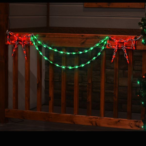 LED BOW WITH GARLAND END PIECE (RED/GREEN) #LED-BAN54